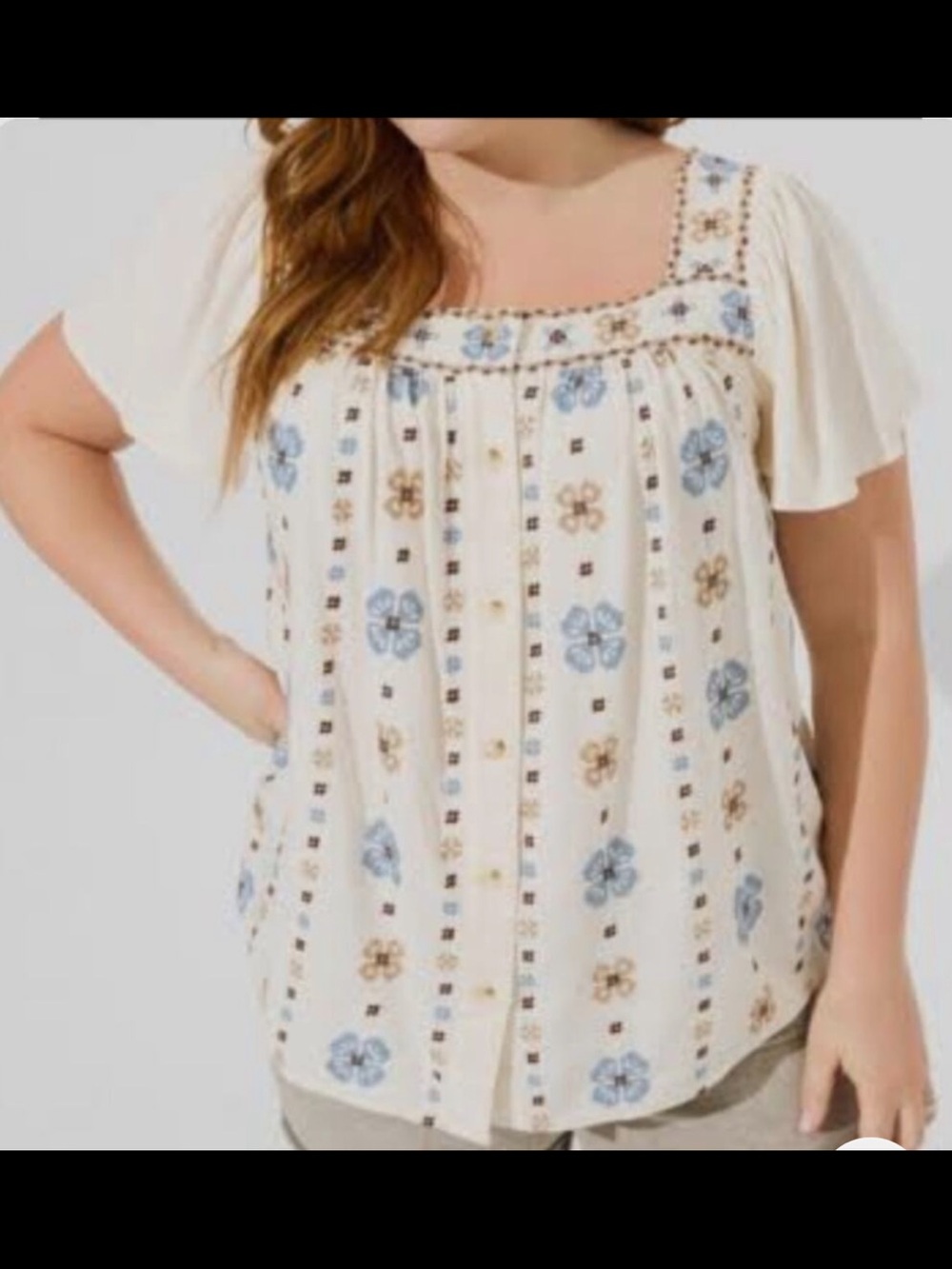 Torrid Floral Embroidered Blouse in White & Blue Size 2X EUC